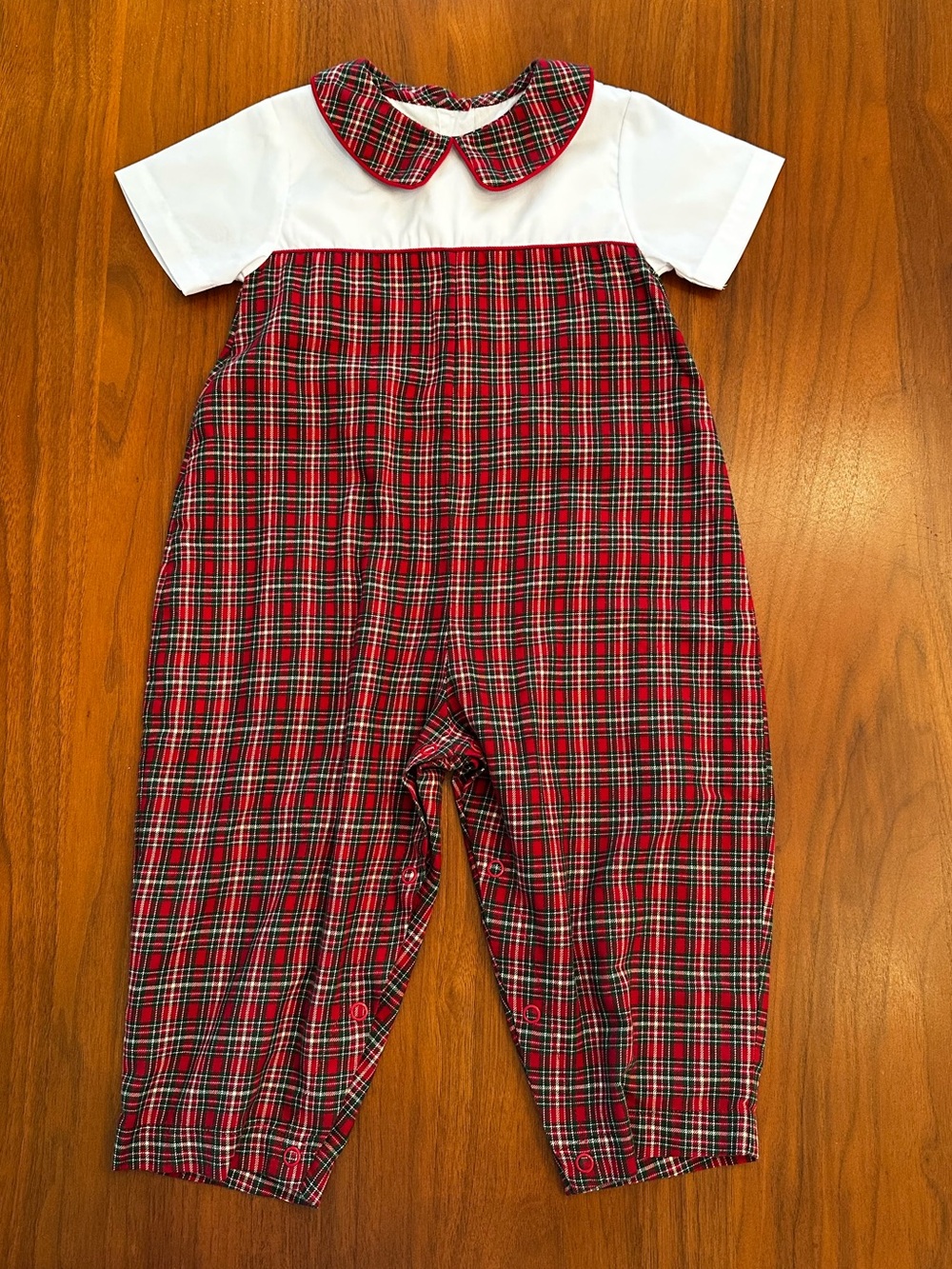 PA Classics Boys Christmas Red Tartan Plaid Longall Romper with Collar size 24m